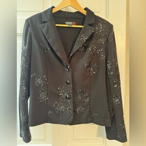 Vintage Shelley Rose New York Black Beaded Blazer Jacket Y2K Evening Size 6